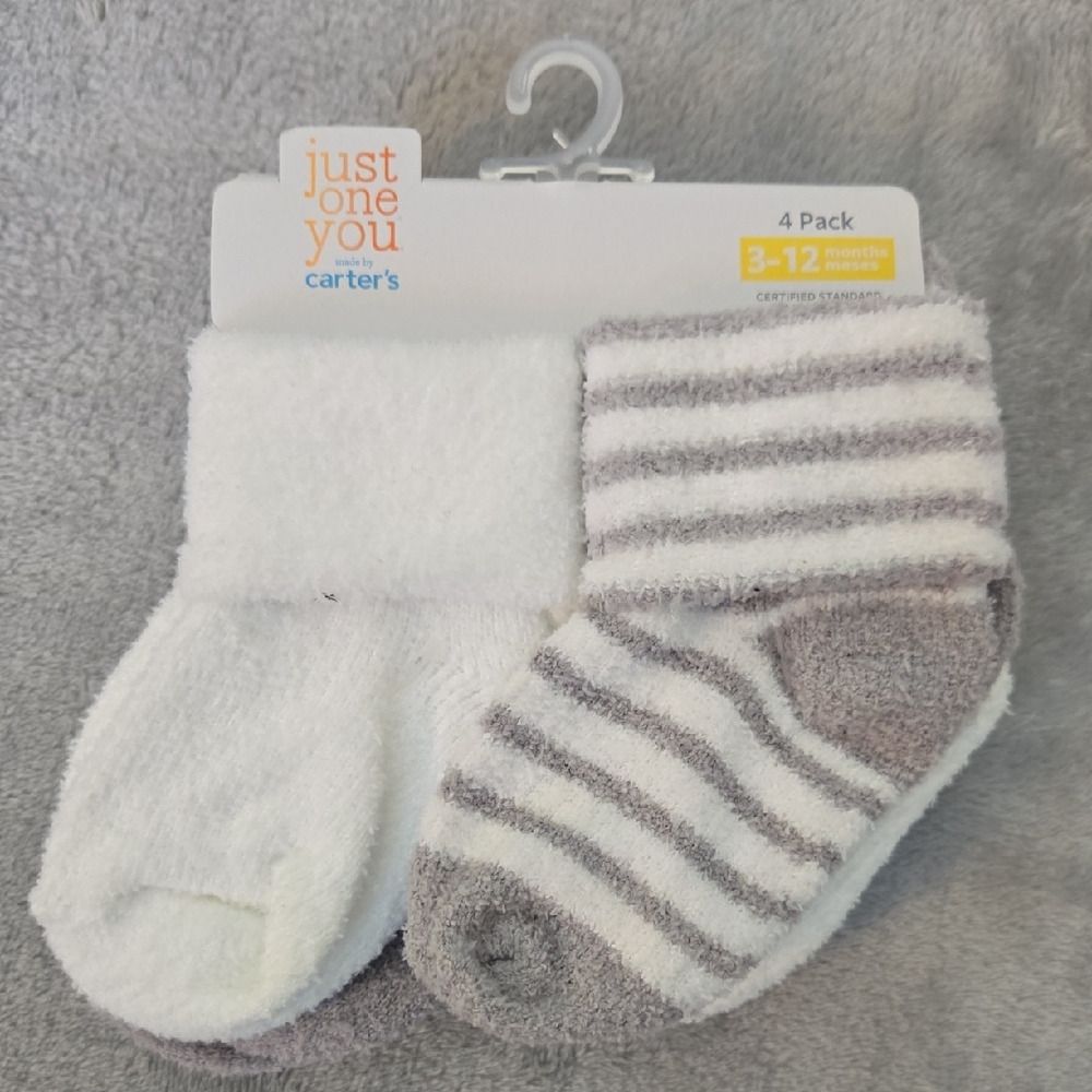Carter's Cozy White and Gray Striped Baby Socks